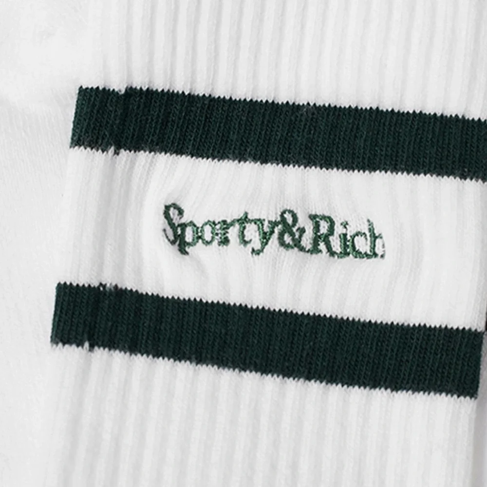 Sporty & Rich Serif Logo Socks in White/Forest - Picture 2 of 4